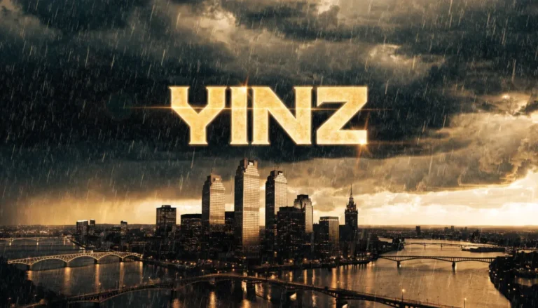 Yinz meaning — Pittsburgh skyline with black and gold colors and bold yinz text representing Pittsburgh slang