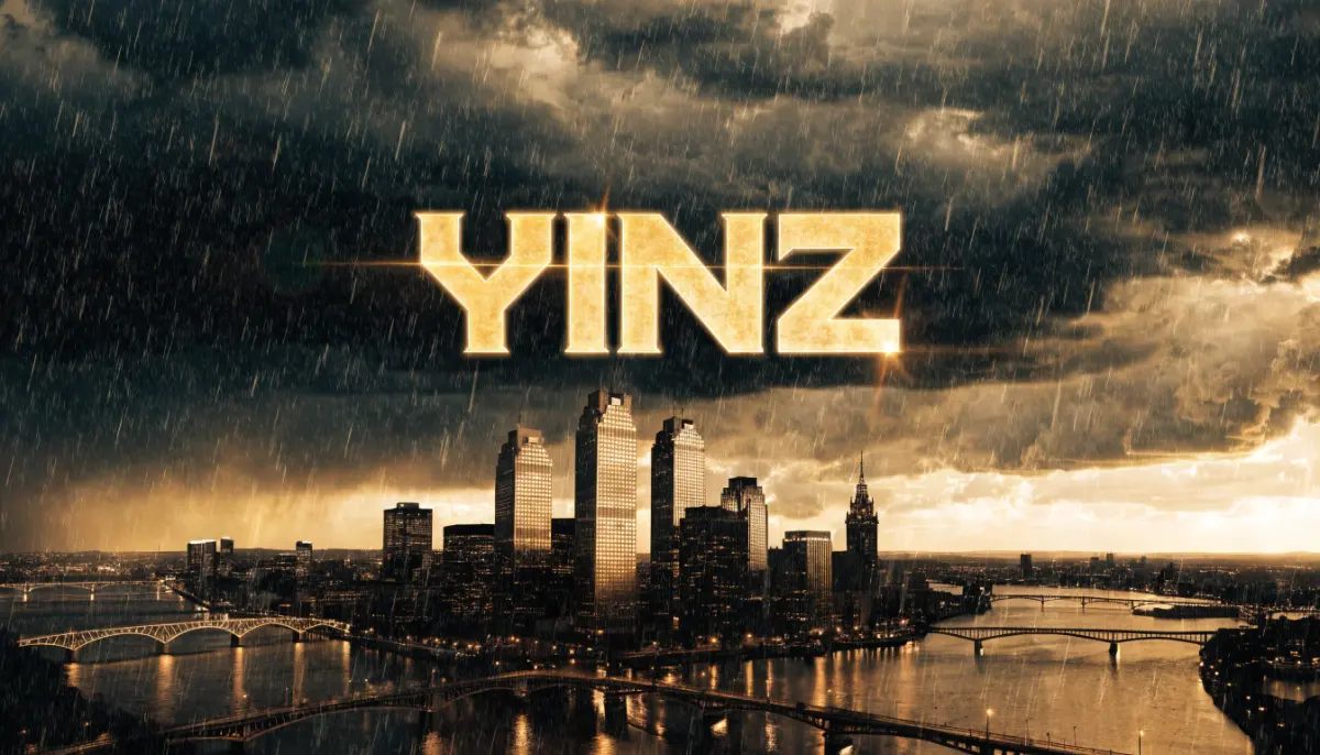 Yinz meaning — Pittsburgh skyline with black and gold colors and bold yinz text representing Pittsburgh slang